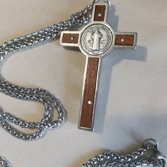 Silver & Brown Crucifix Pendant Necklace - Picture 3 of 10